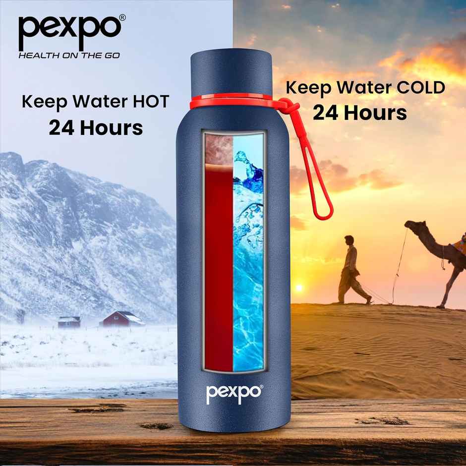 Pexpo Stainless Steel Bravo Hot & Cold Isi Certified Flask | Denim Blue | 1 L