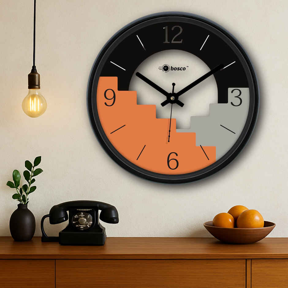 Bosco Decorative Silent Black Elegant 30 CM Modern Round Wall Clock BWC 1247