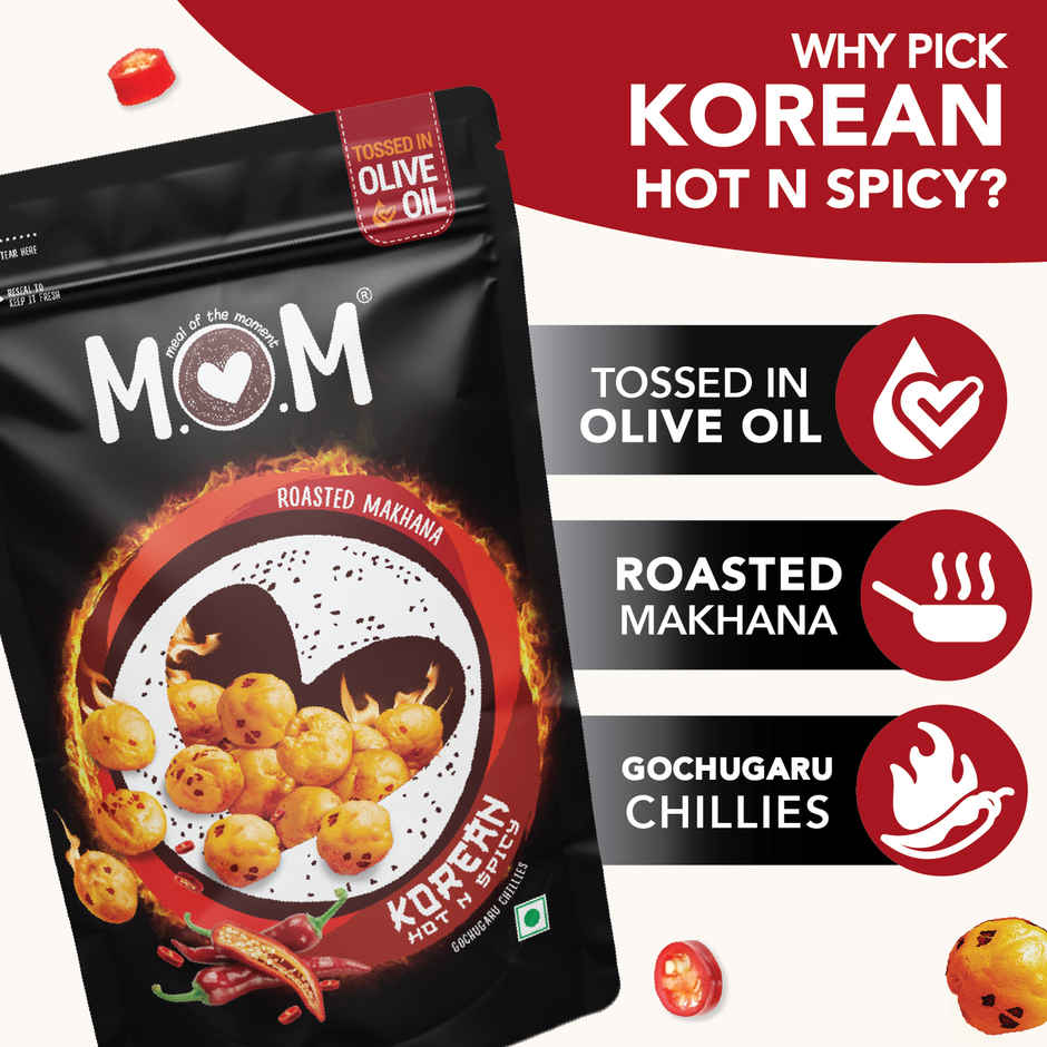 MOM - Korean Hot N Spicy Roasted Makhana| Source of Protein | No Palm Oil