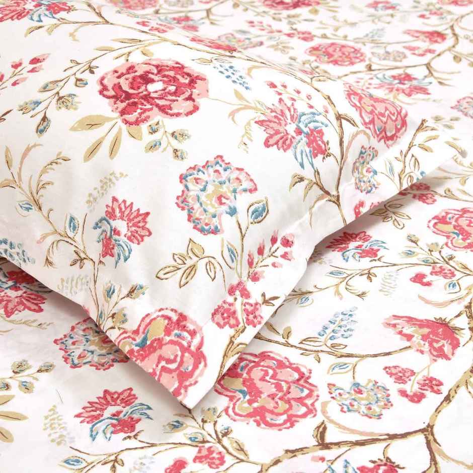 Haus & Kinder Modern Heritage King 100% Cotton Floral Bedsheet | Pink & White | 108 x 108 in