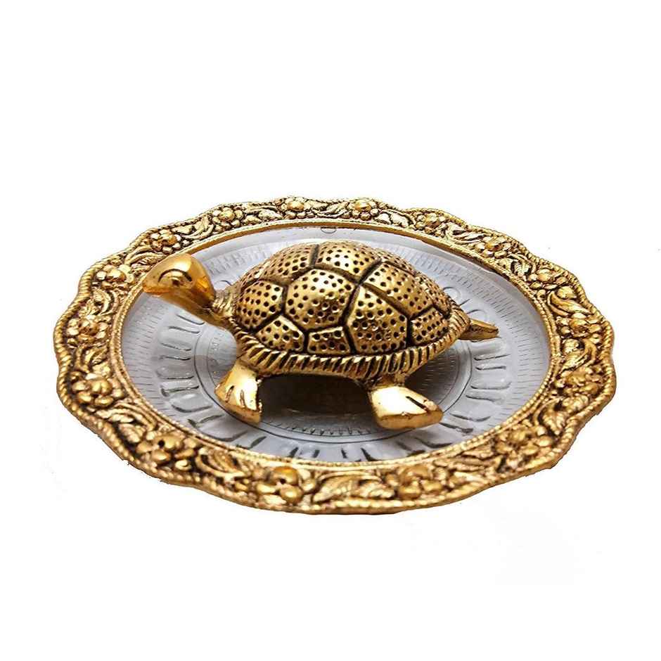 Urbanfix Metal Feng Shui Turtle With Plate Showpiece | Golden