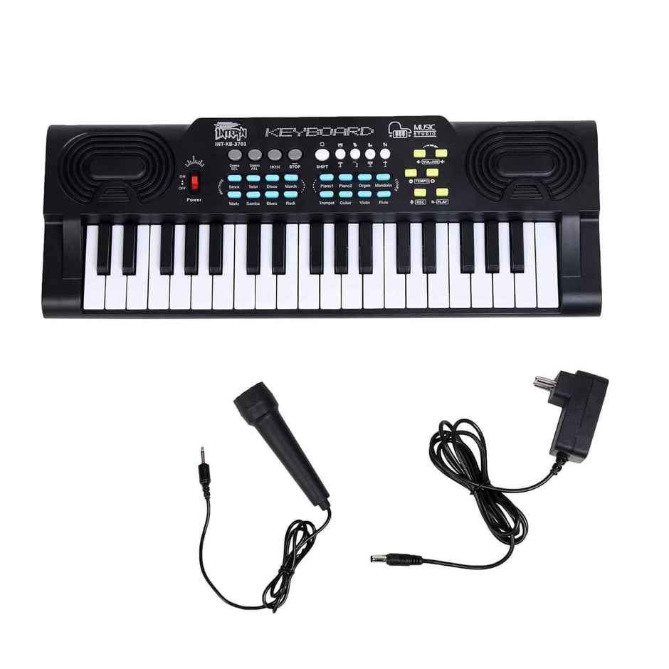 Intern 37 Keys Portable Mini Piano Keyboard | Microphone And 5V Dc Power Adapter|Black