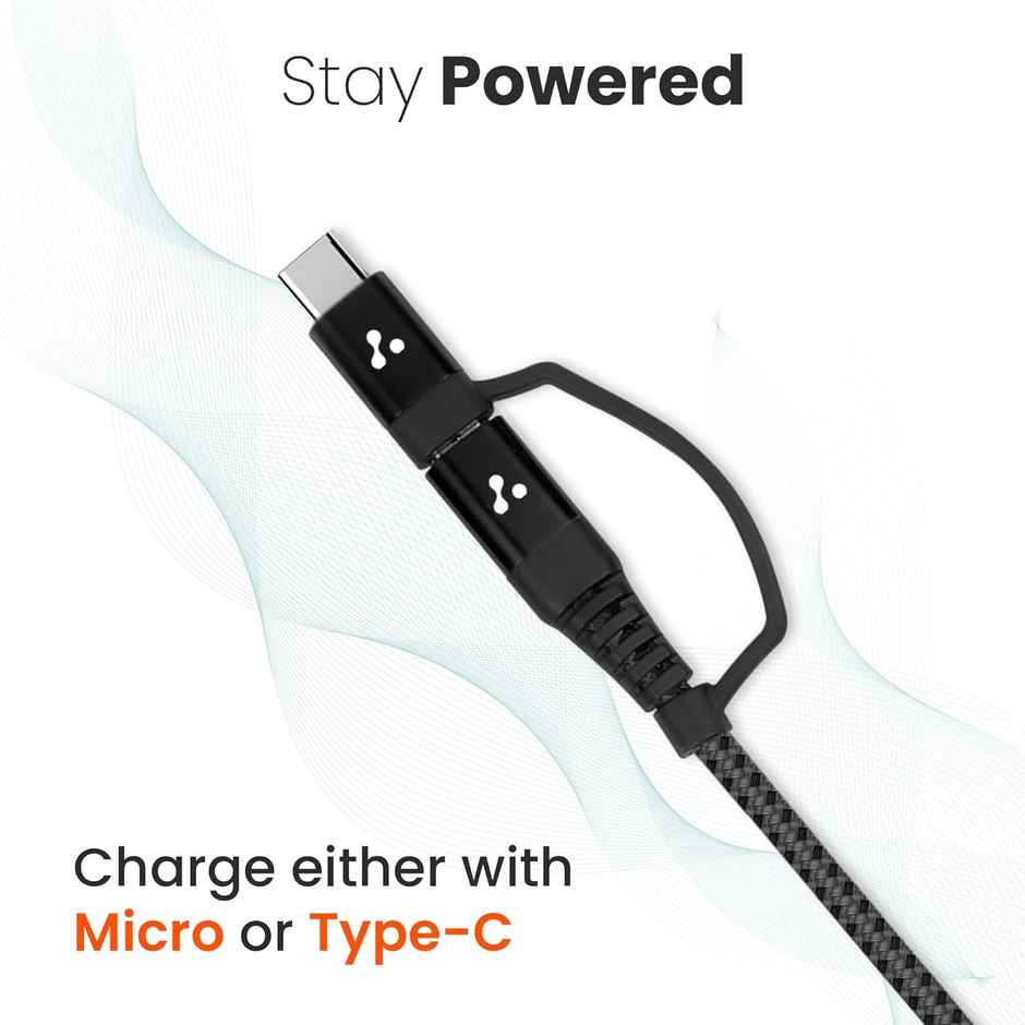 Ambrane (ABDC-10) 2 in 1 Type-C & Micro USB Cable with 3A Fast Charging Mobile Cable, 480 mbps Data Sync, Quick Charge 3.0, 1.5m Braided Cable, Compatible with All Type-C & Micro USB Devices - Black