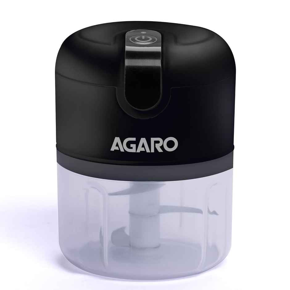 AGARO Elite Rechargeable Mini Electric Chopper, 250 Ml, Stainless Steel Blades, One Touch Operation,for Mincing Garlic,Ginger, Onion,Vegetable,Meat,Nuts - Black