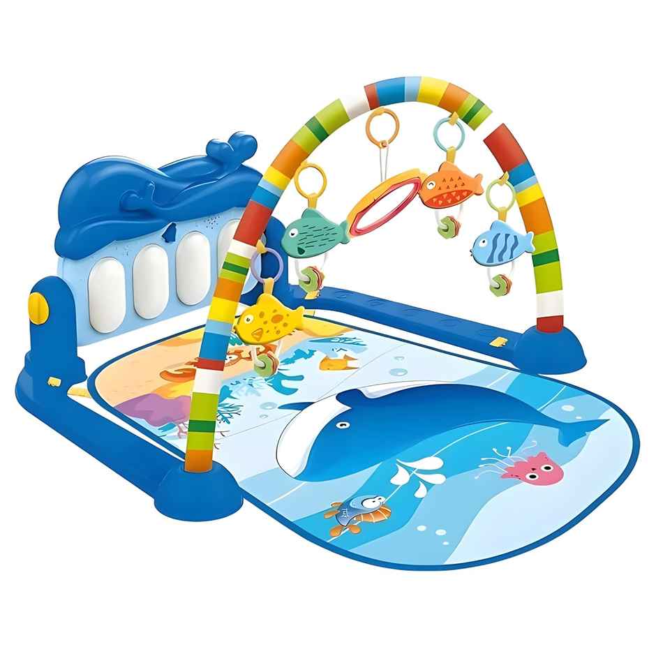 Chigy Wooh Baby Play Mat with Piano Keyboard & Hanging Rattles Toys for Newborns 0+ Months | Blue