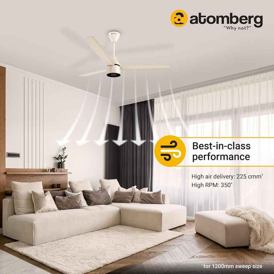 Atomberg Renesa Enzel BLDC Ceiling Fan,1200mm,Remote Control,BEE 5 Star,LED Indicator,Seasand Ivory