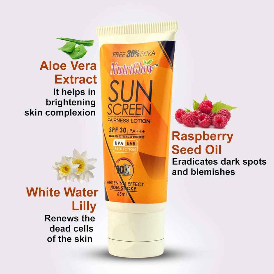 NutriGlow Sunscreen Fairness Lotion SPF 30 & PA+++ | Non Greasy & Water Resistant | Broad Spectrum