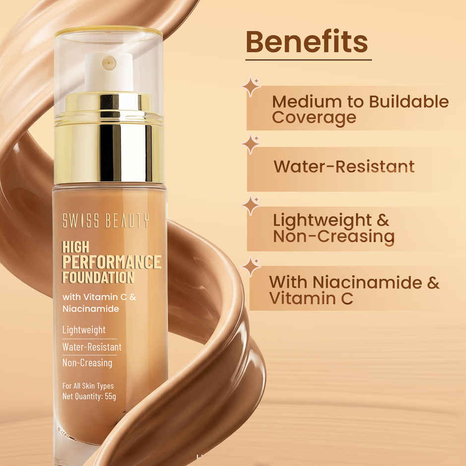 Swiss Beauty High Performance Foundation With Vitamin C & Niacinamide | 04 Natural Nude