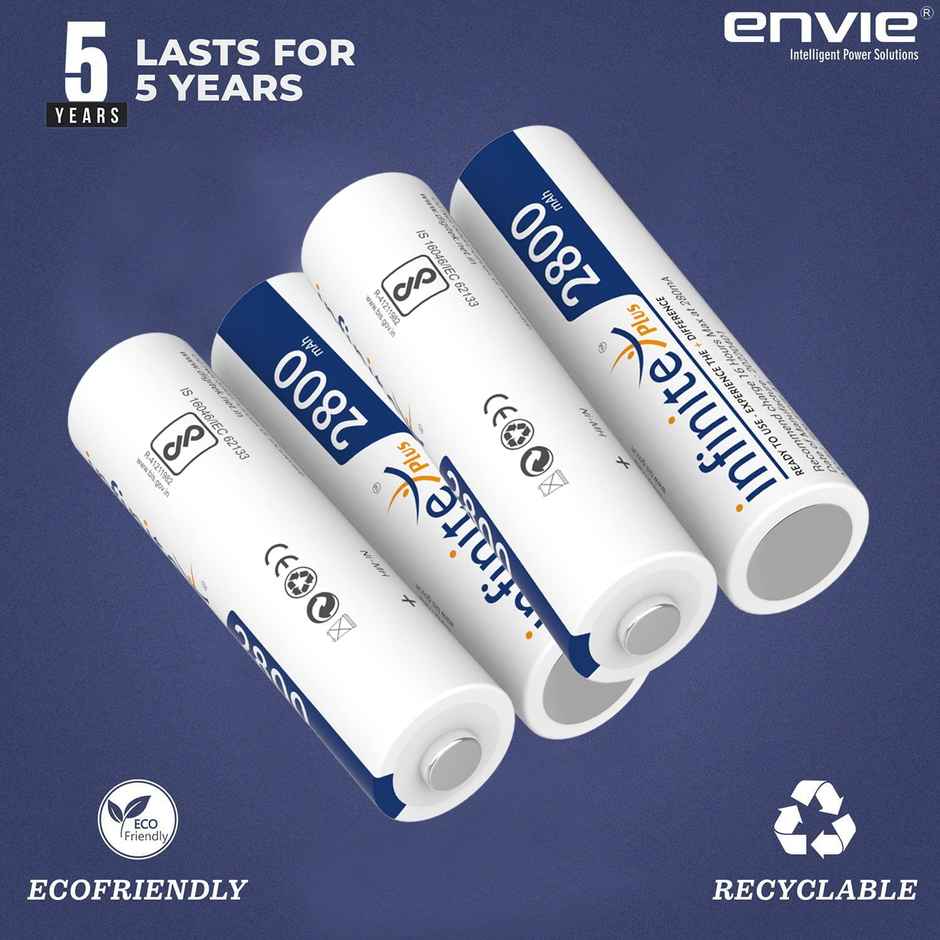 Envie Infinite Plus AA High Capacity 2800 mAh Ni-MH Rechargeable Battery (Pack of 4) | AA2800RTU4PL