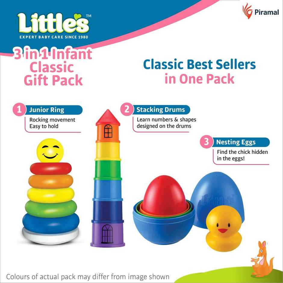 Little's 3 in 1 Infant Classic Gift Pack I Activity & Learning Toys for Babies I Multicolour