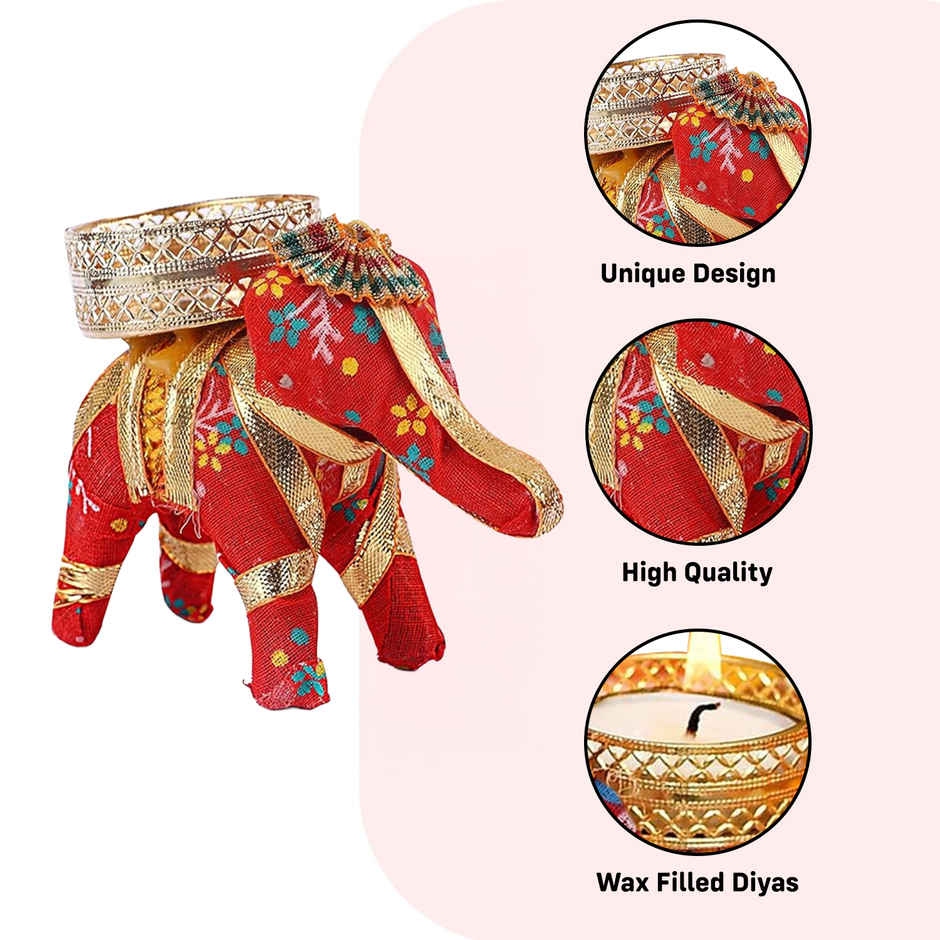 Elephant Design Diya for Diwali Celebration | Multicolour | Pack Of 4 | Party Propz