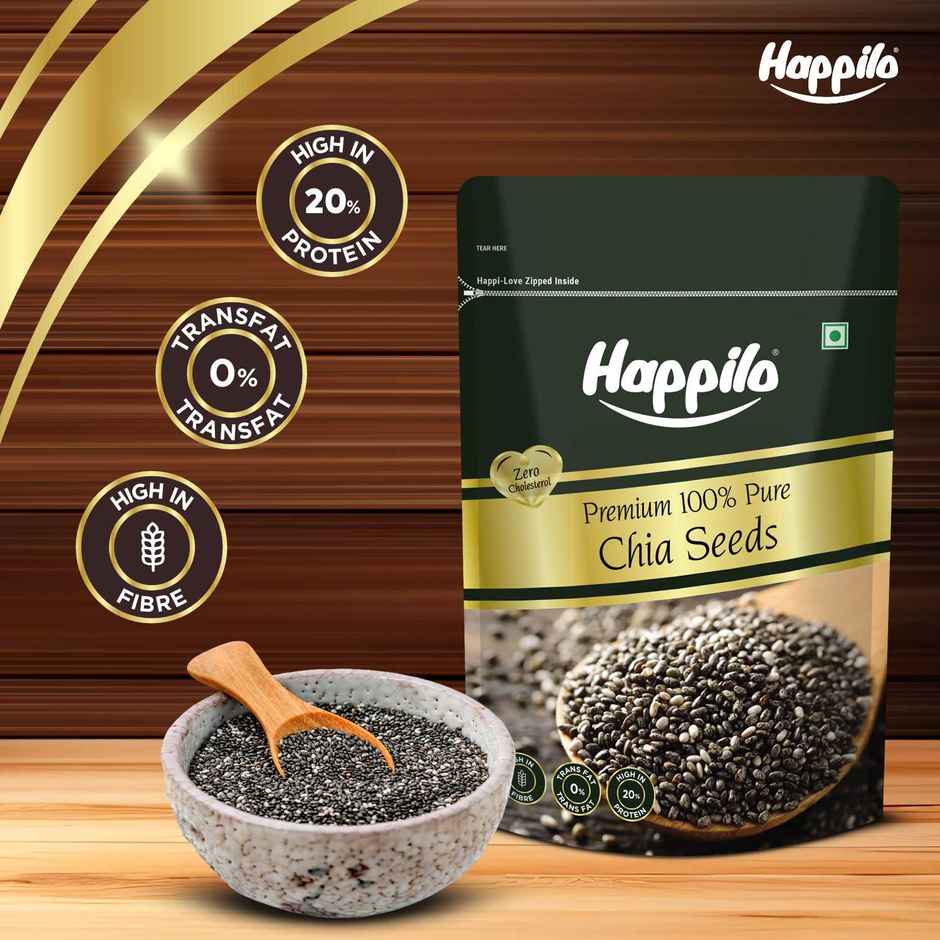 Happilo Premium Raw Chia Seeds|Seeds for weight management|Rich in protein, calcium &Fibre