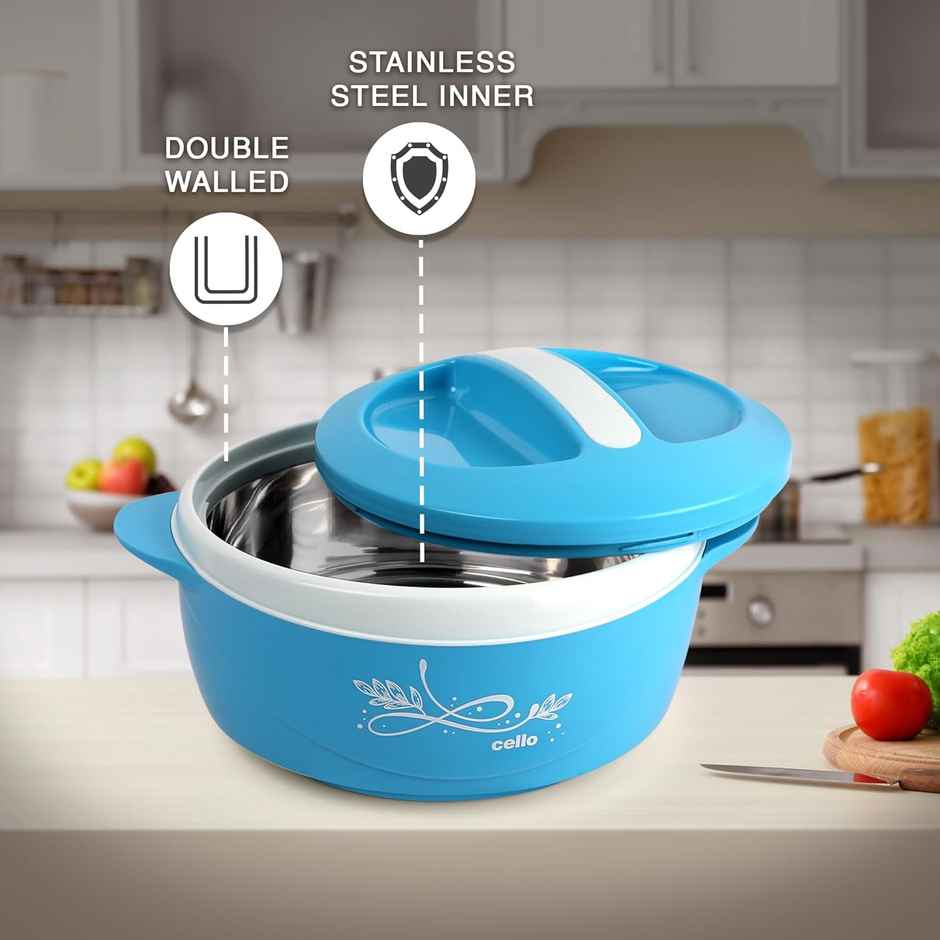 Cello Sapphire Insulated Inner Steel Casserole for Roti, 1500ml, Blue