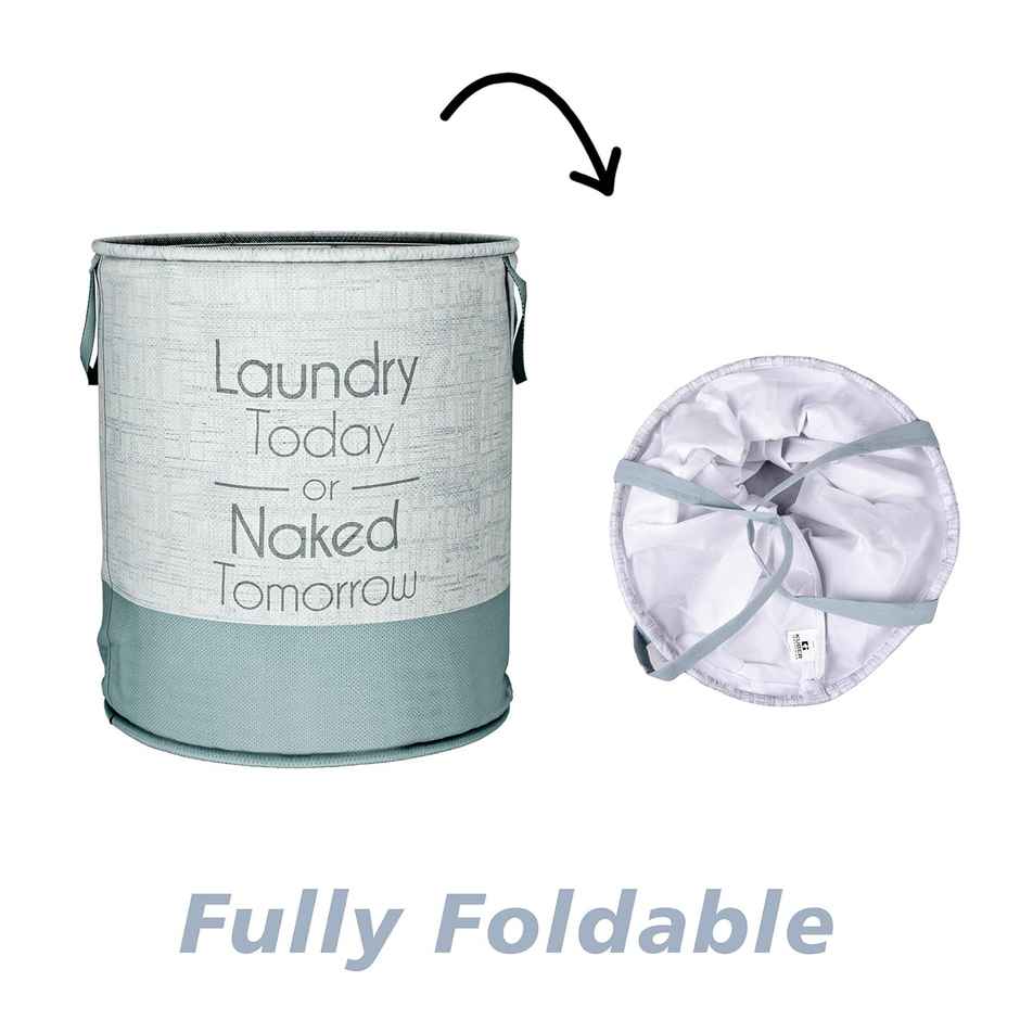 Kuber Industries Non-Woven Round Jute-Print Toy Storage Laundry Basket|45 L|Gray