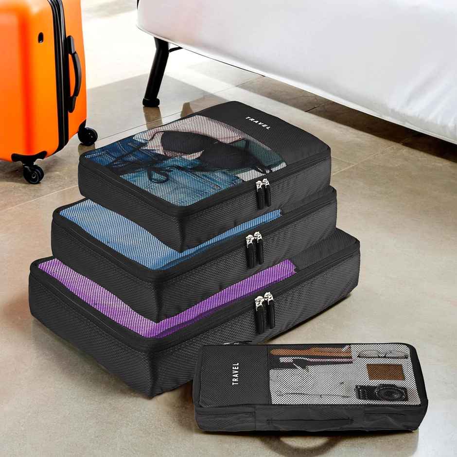 Kuber Industries Packing Cubes | Travel Mesh Suitcase Organizer Bags | Black