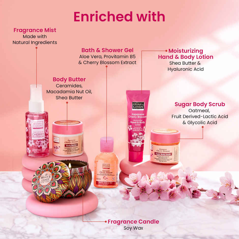 Bryan & Candy Japanese Cherry Blossom Bath Tub Essentials Gift Set