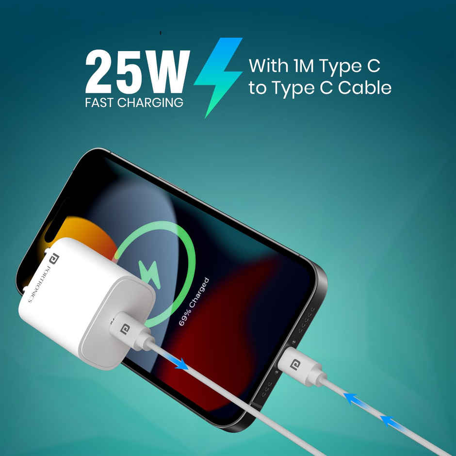 Portronics Adapto 25 Plus 25W PD Mobile Charger | GaN | iPhone/Samsung/Other Type C Devices