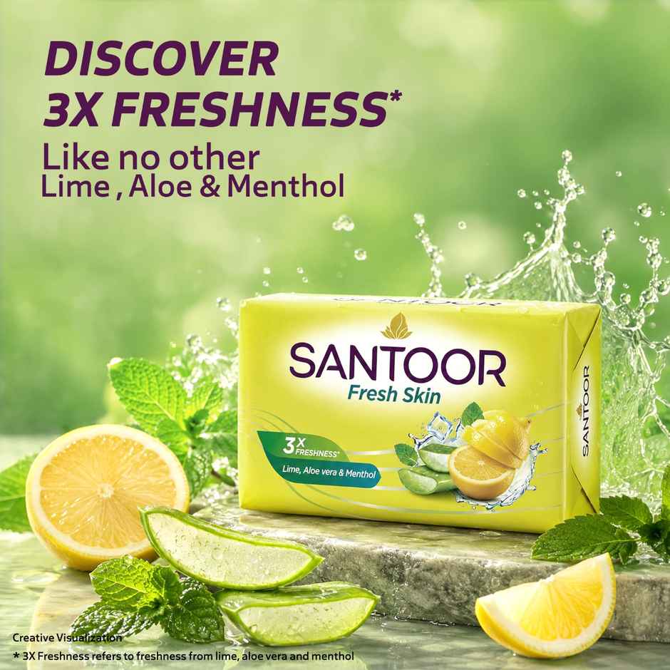Santoor Fresh Skin Aloe Vera and Lime Bathing Soap With Anti-Aging Properties For All Skin Types