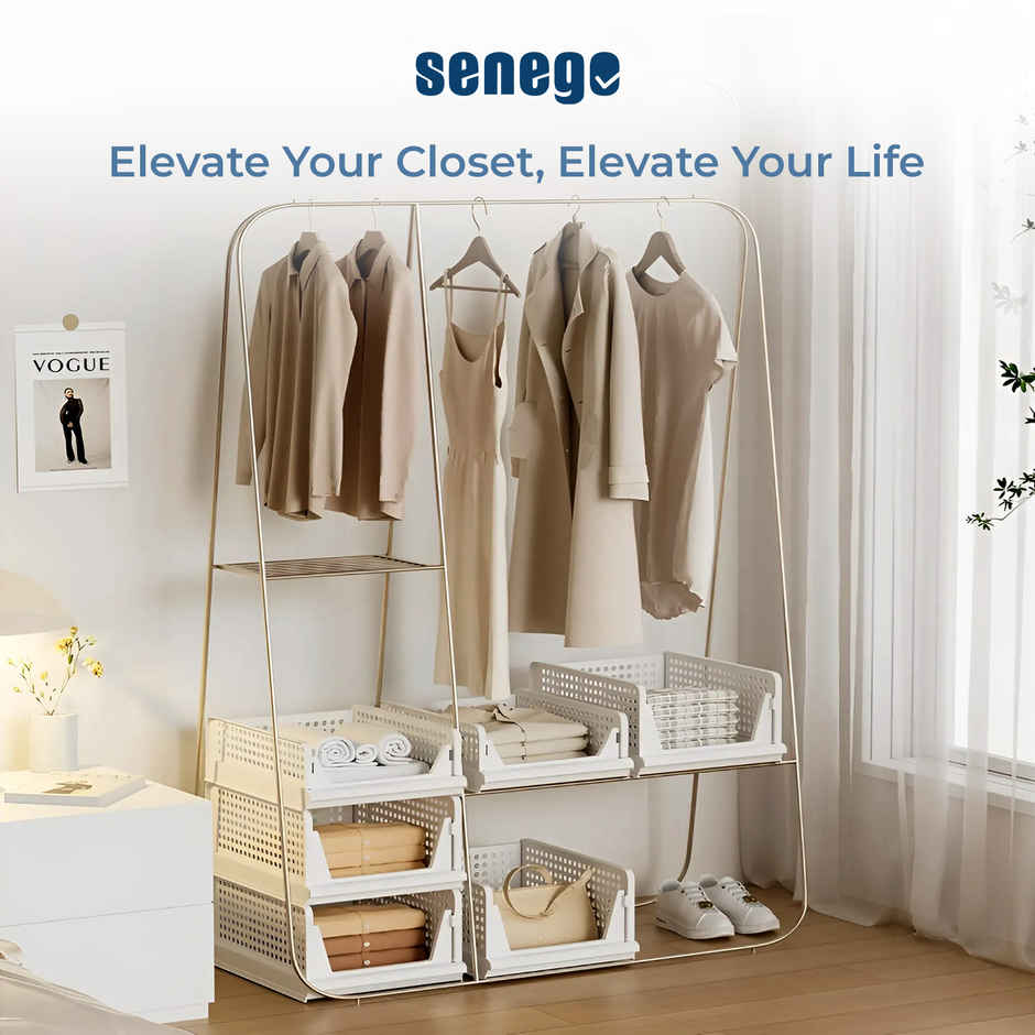 Senego Folding Wardrobe Clothes Organizer - Pack of 2, Stackable (White)