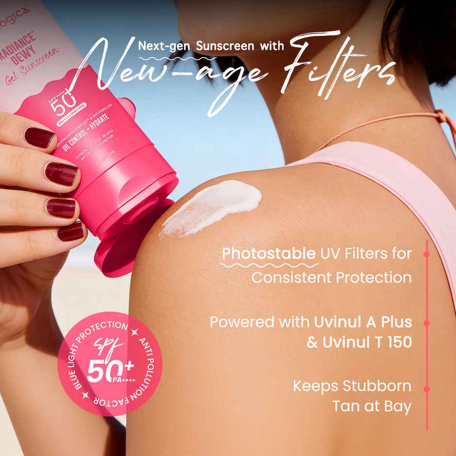 Aqualogica Radiance+ Dewy Lightweight Sunscreen Gel SPF 50+ PA+++ for Oily & Acne-Prone Skin