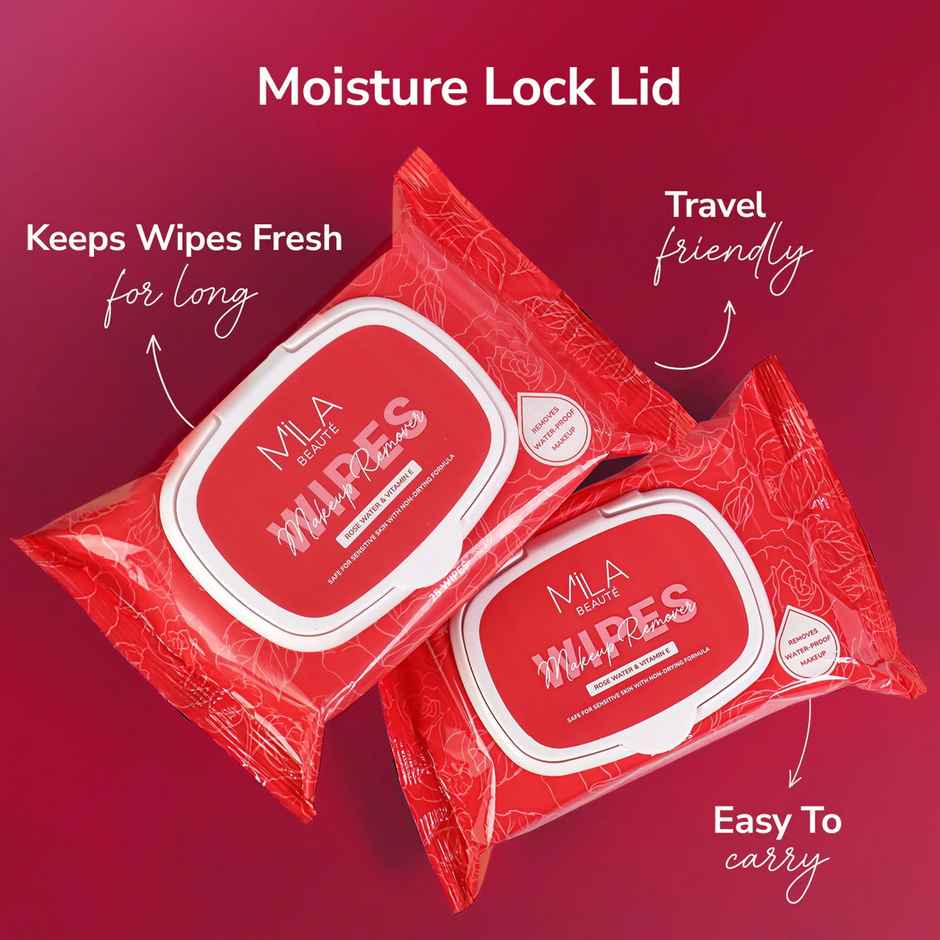 Mila Beaute Makeup Remover Wipes | Removes Waterproof Makeup | 25 Wipes | With Rosewater Vitamin E