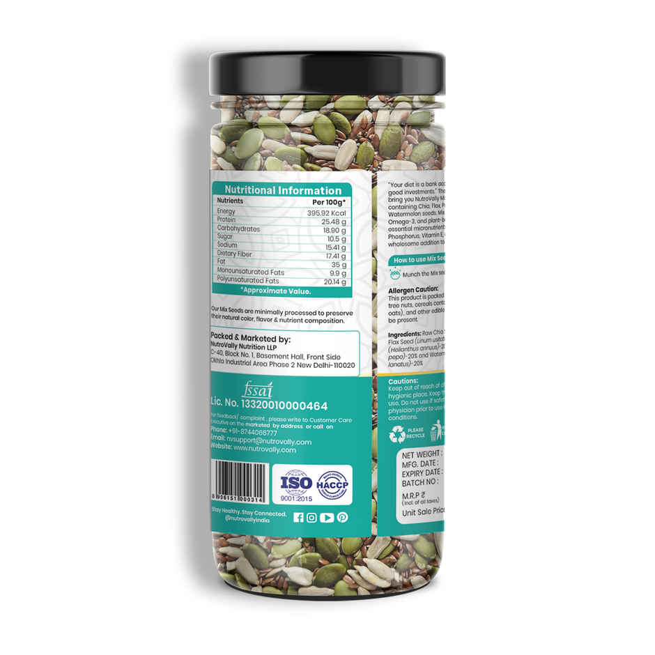 NutroVally Protein Rich Seed Mix Chia, Flax, Sunflower, Watermelon and Pumpkin Seeds