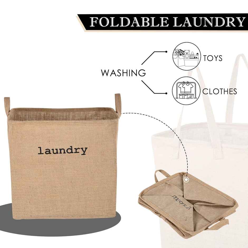 Kuber Industries | 55 L | Jute Foldable Laundry Basket with Handles | Small | Brown