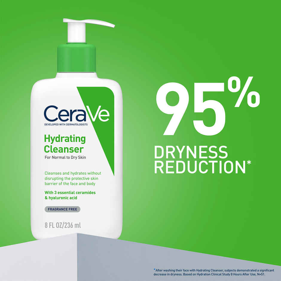 CeraVe Hydrating Cleanser Non-Foaming Face Wash For Dry Skin With Ceramides & Hyaluronic Acid