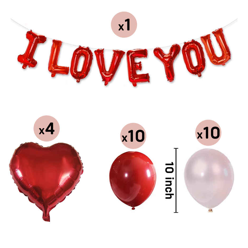 White and Red Balloons & I Love You Foil Balloon for Decoration | Party Propz