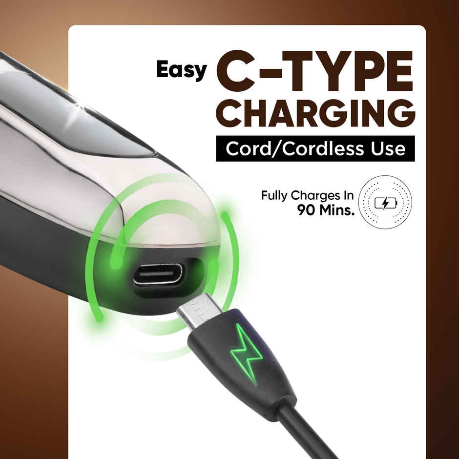 Vega P3 Battery Powered Trimmer for Men, USB C Type, 160 Mins Runtime & 2 Beard Comb, (VHTH-27)