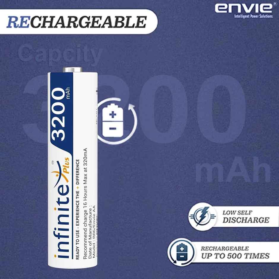 Envie Infinite Plus AA High Capacity 3200 mAh Ni-MH Rechargeable - Ready To Use Battery (Pack Of 4)