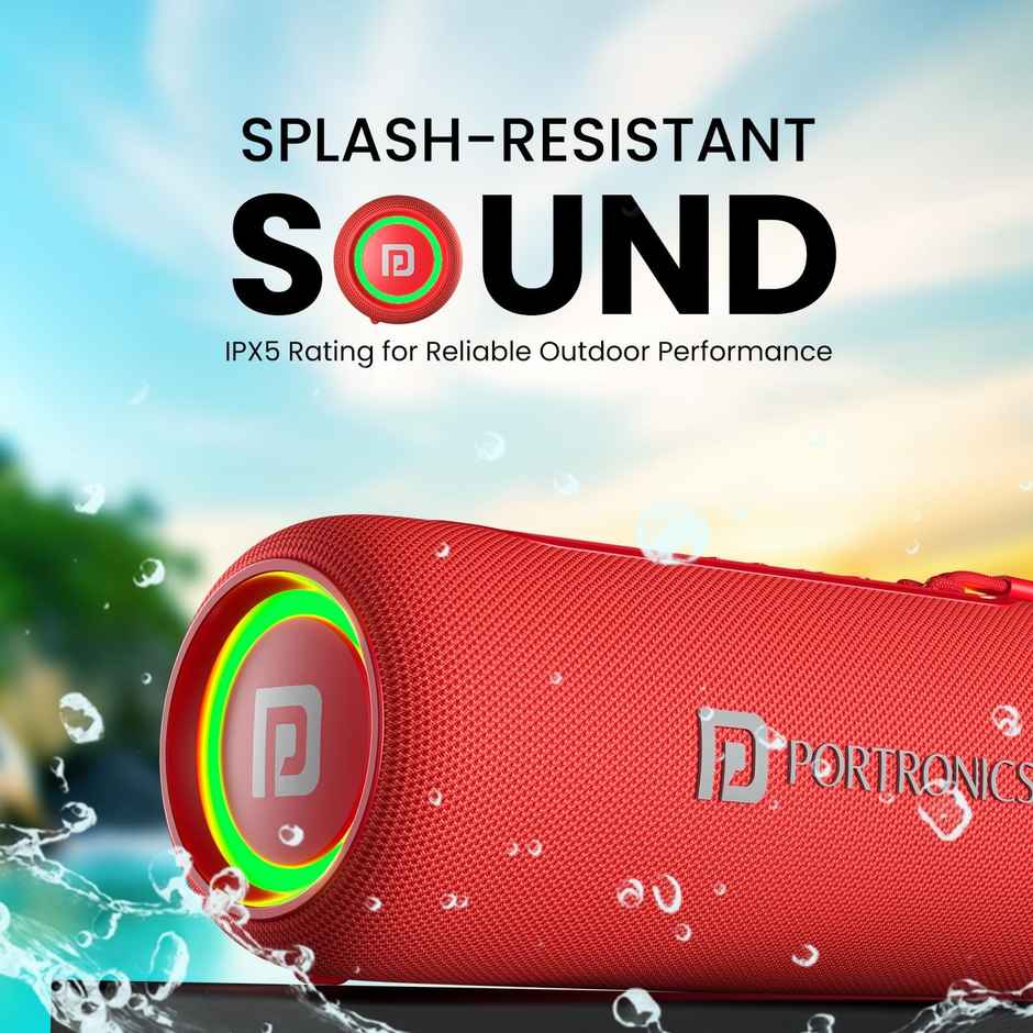 Portronics Resound 2 15W HD Sound Portable Wireless Bluetooth Speaker, Built-in Mic(Red)
