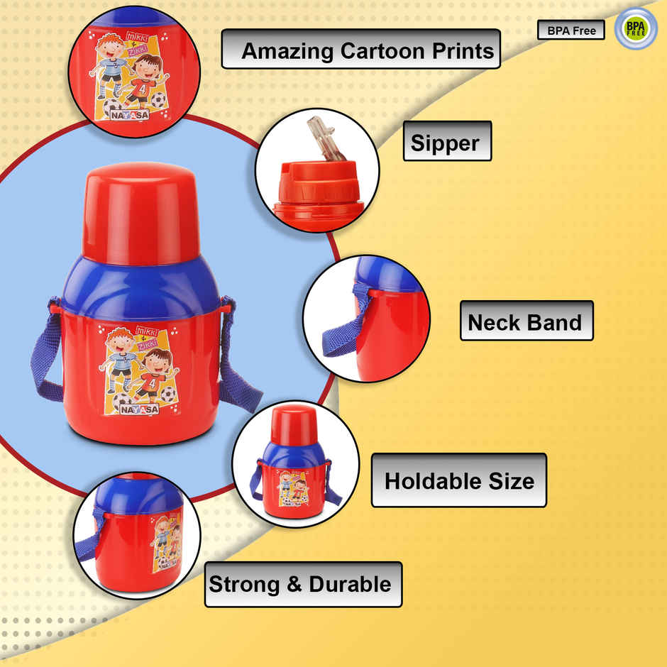 Nayasa Nippy Insulated Sipper Water Bottle | Plastic Inner | BPA Free | Red | 350 ml