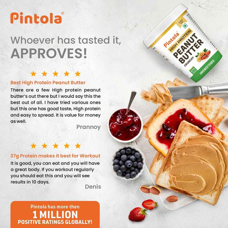 Pintola High Protein All Natural Peanut Butter Unsweetened 37% Protein (Crunchy)