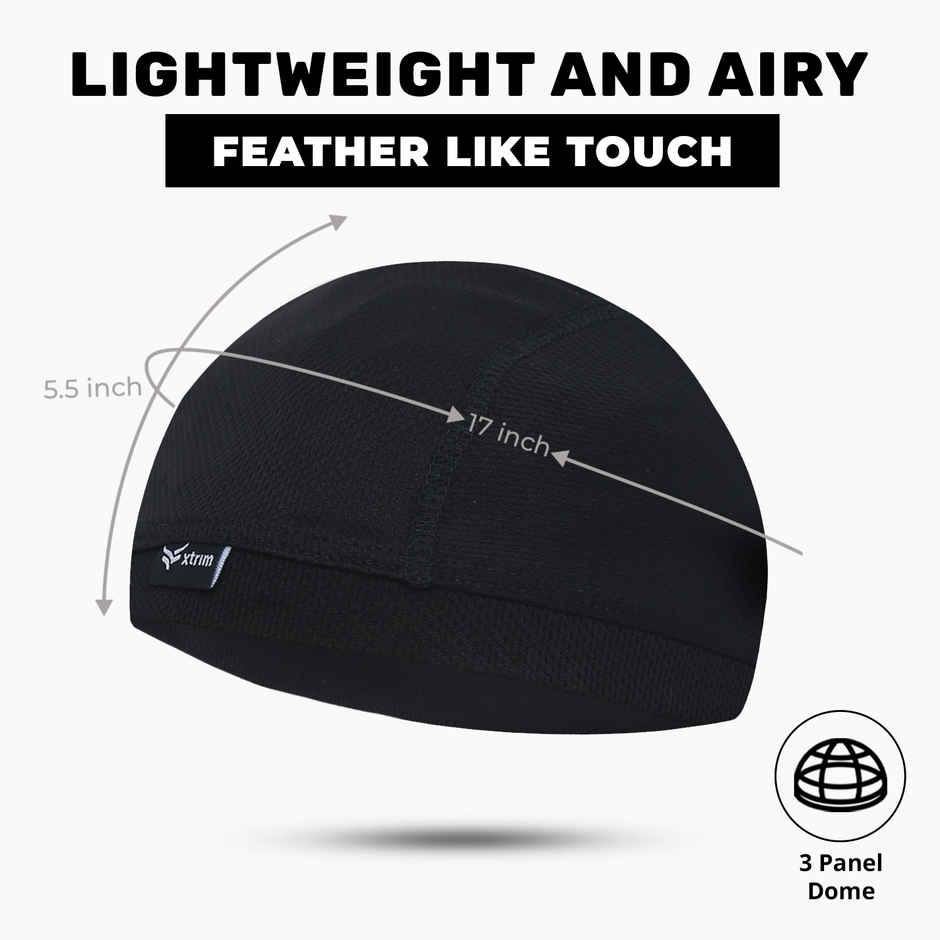 Xtrim Skull Cap for Bikers/Cyclists, Inner Helmet Liner, Sweat Cooling | Black | One Size Fits All