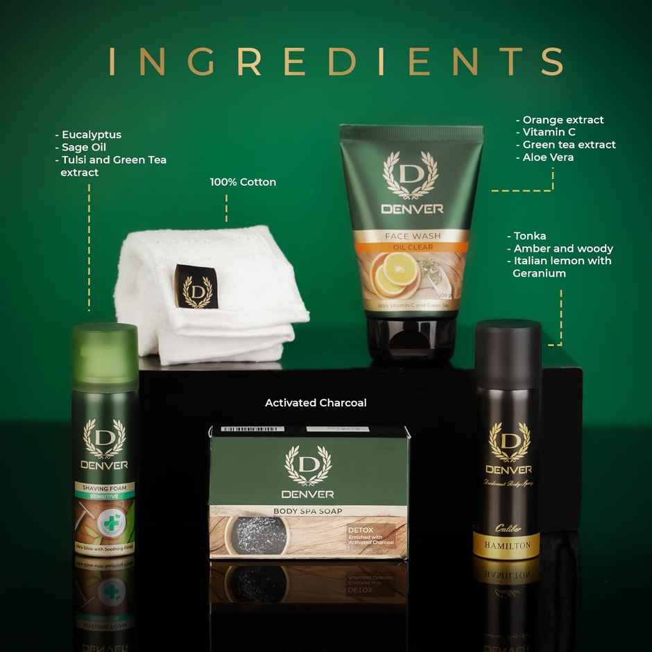 Denver Men's Travel Grooming Kit - Nano Deo | Facewash | Body Spa Soap | Shaving Foam | Towel