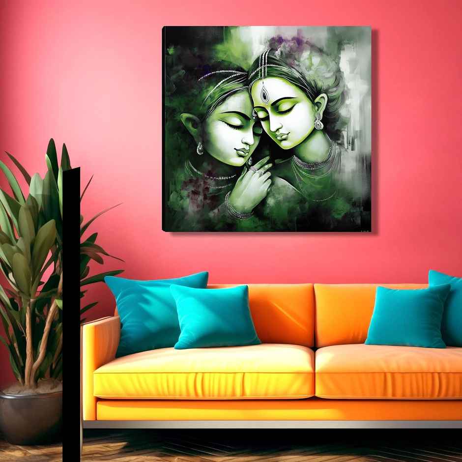 Indianara Radha Krishna Canvas Painting for wall decoration | 20 x 20 inch - 10414