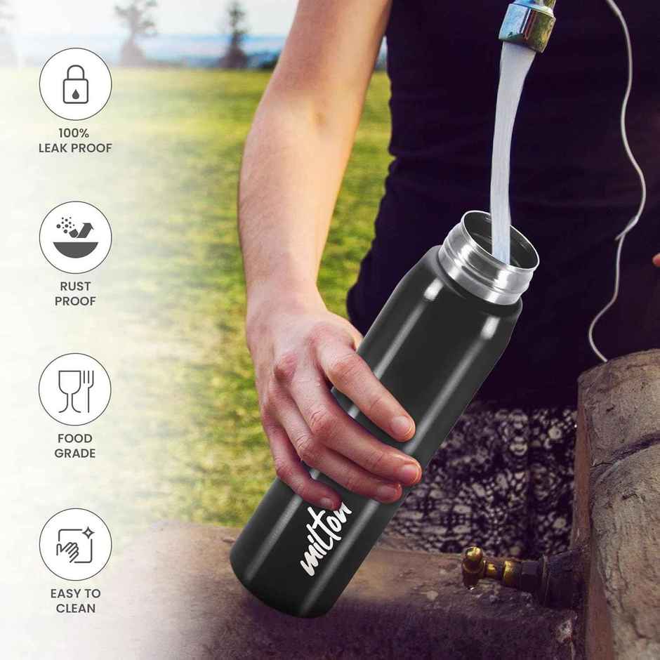 Milton Handy 850 Stainless Steel Water Bottle | 780 ml | Black | Single Walled