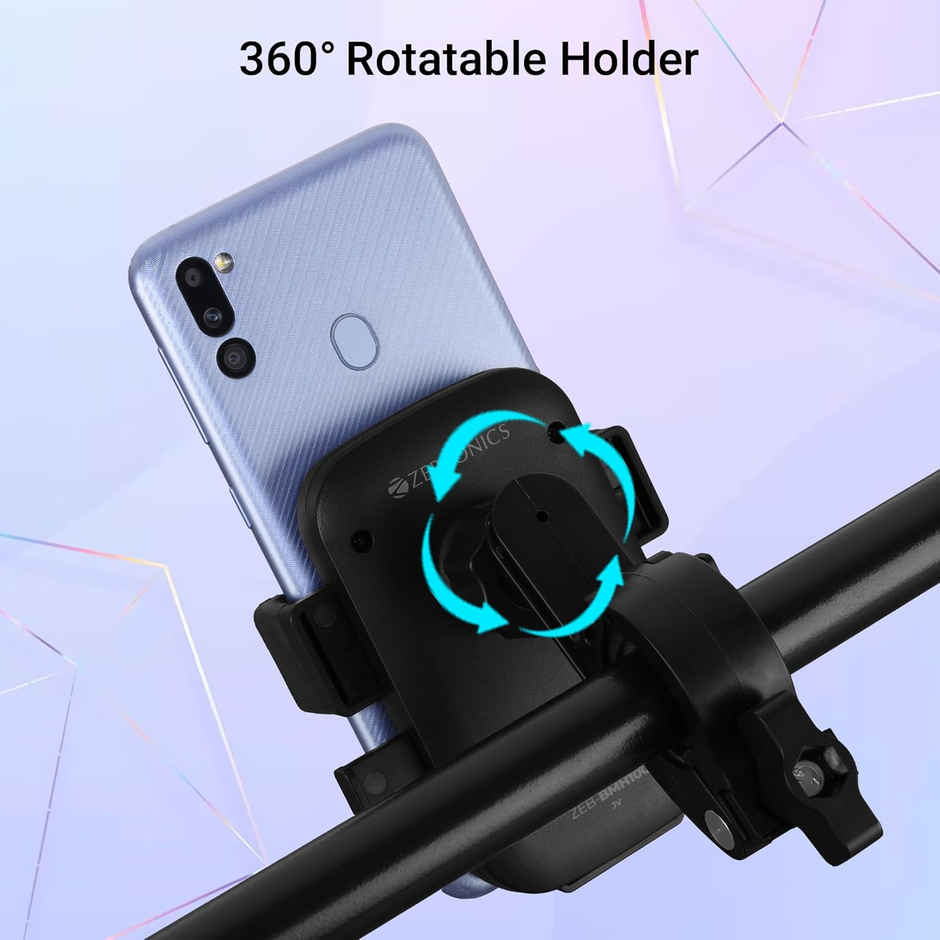Zebronics BMH100 Bike Mobile Holder, Upto 6.8 inches 360 Degree Rotatable One Press Lock Anti-Skid Stable and Secure