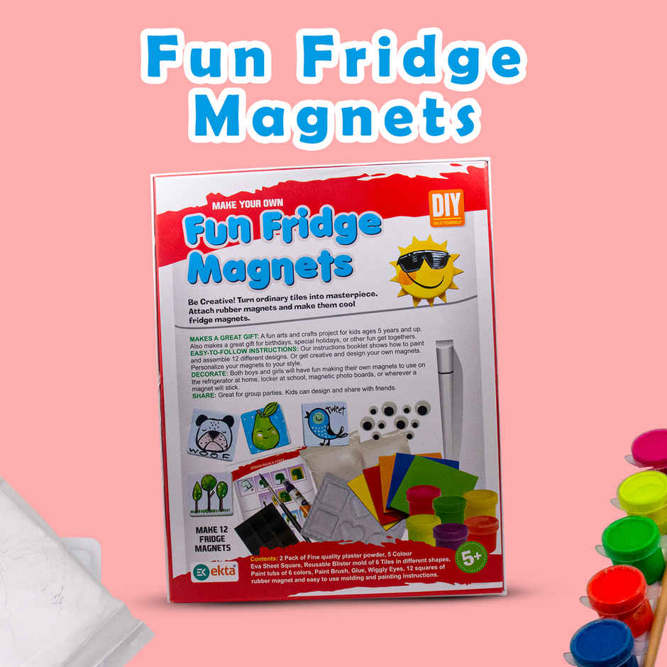 Ekta DIY Fun Fridge Magnets Painting Kit, Create 12 Unique Fridge Magnets, DIY Arts & Crafts Set