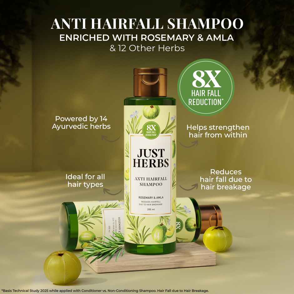 Just Herbs Anti Hairfall Shampoo with Rosemary & Amla  | 8X Hairfall Control