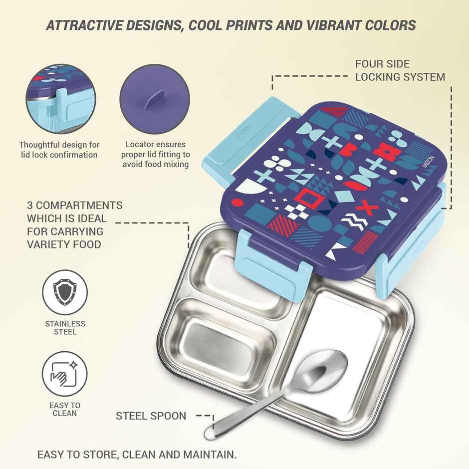 MiLiteron Fun Feast 3 Inner Stainless Steel Tiffin Box | 700 ml | Sky Blue
