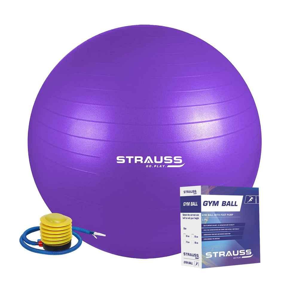Strauss Rubber Anti-burst Gym Ball | Round Shape | 65 Cm | Purple