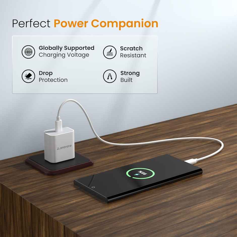 Ambrane 25W Type C Mobile Adapter, Fast Pps Type C Charging For Android & Ios (Charge 25, White)