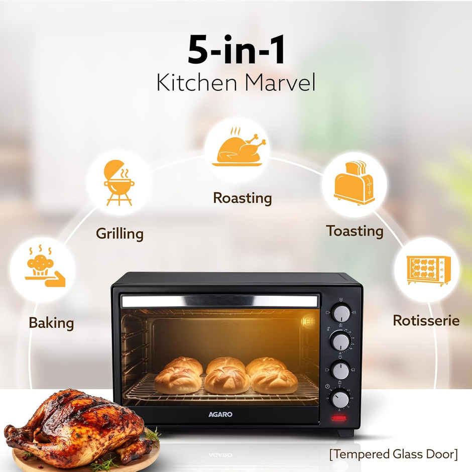 Agaro Marvel 48 Ltr Oven Toaster Griller, Motorised Rotisserie And Convection Otg, 3 Heating Mode