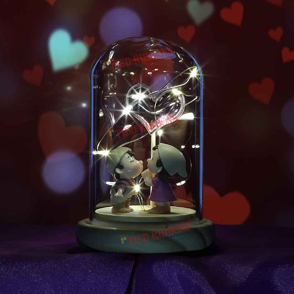Tied Ribbons Romantic Love Couple Dome With Led Light Lamp Table Decorative Showpiece Statue