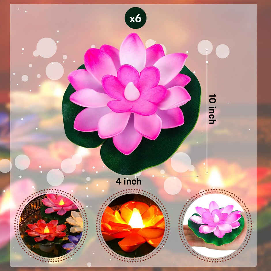 Multicolour Lotus Floating Plastic Diya for Diwali Celebration | Pack Of 6 | Party Propz