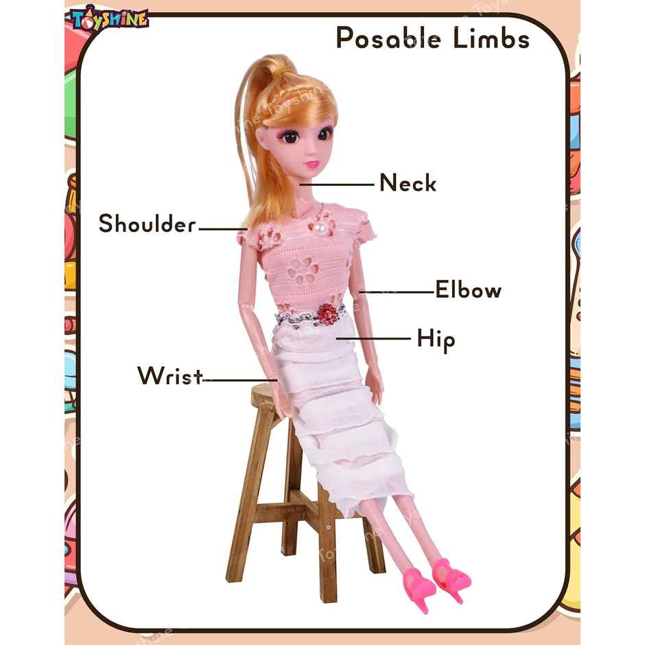 Toyshine Kally Fashion Doll with 3D Eyes | Folding Hands & Glitter Dress | Model C