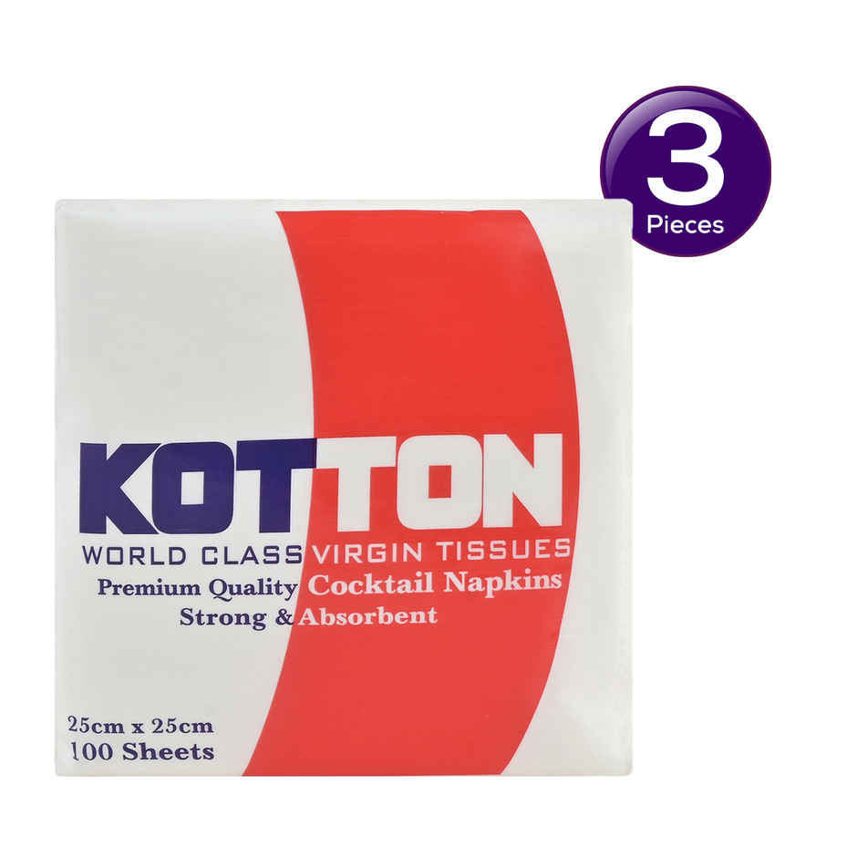 Kotton Multipurpose Napkin | 100% Virgin Pulp-Paper | 25 cm X 25 cm | 100Pcs Combo