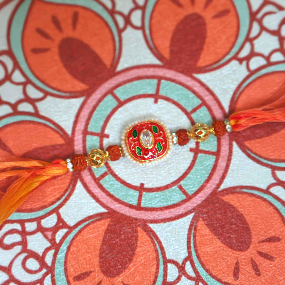 Aurum Square Rakhi With Pearls Ring & Rudrakash